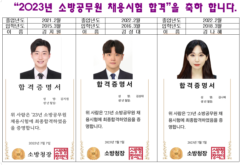 23년도 소방공무원 합격자